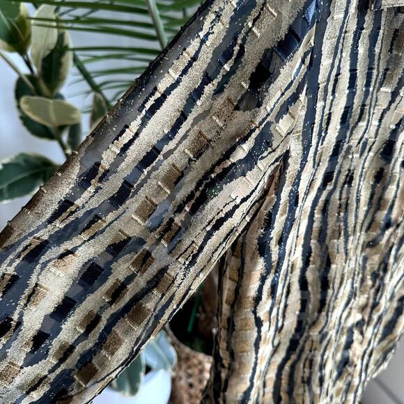 Notations Gold Black Zebra Sheer Blouse S Button Up Y2K Retro Statement - Picture 5 of 7